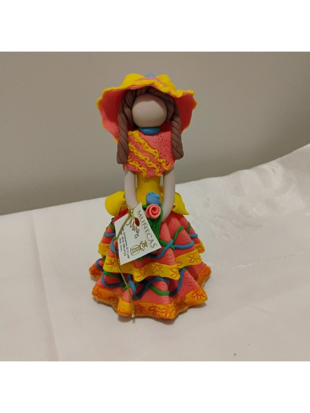 Handcrafted Clay Doll With Braided Hair & Colorful Traditional Dress Decorative